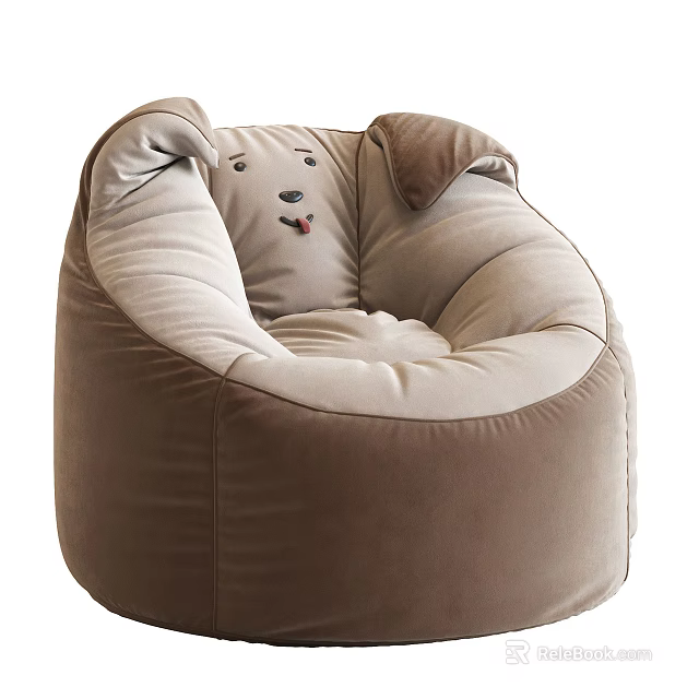 Bean Bag Chair Dog Shaped Brown And Beige Velvet Cozy For Living Room Relaxation 3d model 