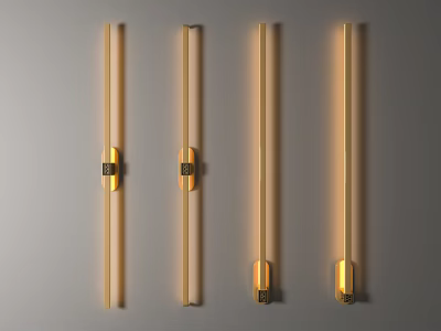 Modern Golden Metal Slim Wall Lamps With LED Lighting For Decorative Design 3d model