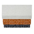 Blinds With Colorful Geometric Patterns In White Orange Black Stacked For Home Decor