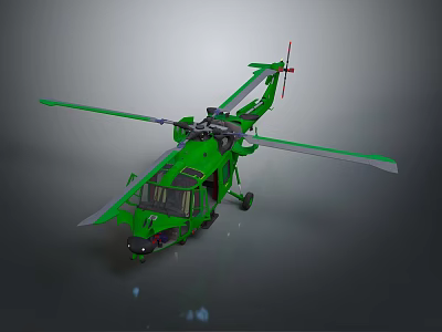 Green Military Helicopter With Rotors Cockpit And Detailed Fuselage Design 3d model