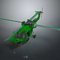 Green Military Helicopter With Rotors Cockpit And Detailed Fuselage Design