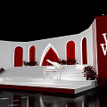Elegant Banquet Hall With Red White Decor Hanging Crystals Arch Stage WJY Letters Round Tables