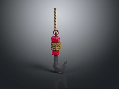 Red And Gray Metal Hook Wrapped With Yellow Rope On Dark Surface 3d model