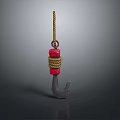 Red And Gray Metal Hook Wrapped With Yellow Rope On Dark Surface