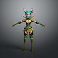 Antlered Woman in Forest Themed Green and Brown Ornate Outfit with Leaf Accents