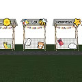 Camping Themed Wooden Canopy With Cartoon Sun Star Cloud Heart Decorations And Bunting Flags