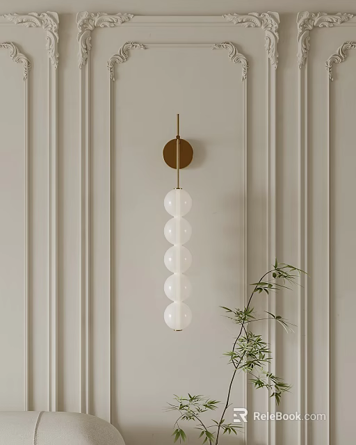 Modern Wall Lamp With Golden Base And White Spherical Glass Globes For Interior Decor 3d model 