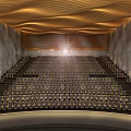 Spacious Auditorium Interior With Rows Of Seats Curved Wooden Ceiling And Stone Walls