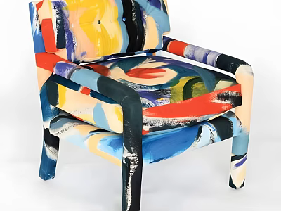Colorful Single Chair With Abstract Art Design And Vibrant Multicolored Patterns 3d model
