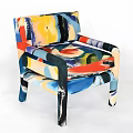 Colorful Single Chair With Abstract Art Design And Vibrant Multicolored Patterns
