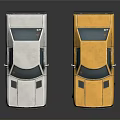 Stylish Vintage White and Yellow Classic Cars on Shiny Reflective Surface