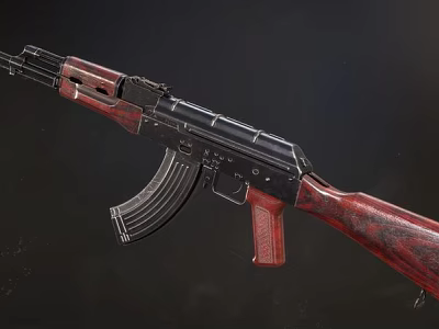 Tactical Assault Rifle With Wooden Stock Black Metal Components And Magazine 3d model