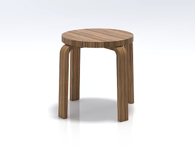 Round Top Wooden Stool With Four Curved Legs Simple Modern Design For Home Use 3d model