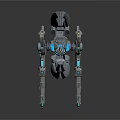 Futuristic Cosmic Spaceship with Long Curved Appendages Blue Glowing Elements and Yellow Accents
