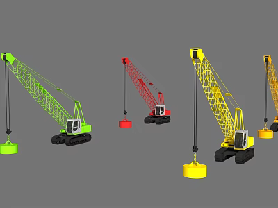 Functional Construction Cranes In Various Colors With Tracked Chassis Boom And Hooks 3d model