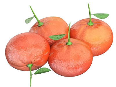 Fresh Juicy Ripe Tangerines With Green Stems And Vibrant Orange Skin 3d model