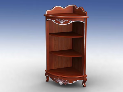 Classic Wooden Corner Table With Carved Details And Multiple Shelves 3d model