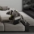 Modern Living Room Sofa Coffee Table Set With L shaped Sofa And Stone Accent Wall