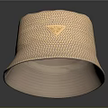 Stylish Beige Woven Bucket Hat With Triangular Logo And Lightweight Design