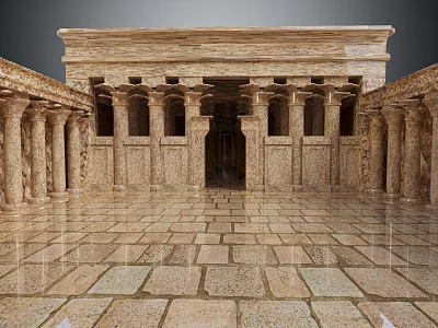 Classical Architecture Interior Featuring Stone Columns Symmetrical Stone Walls And Stone Floor 3d model