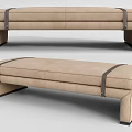 Beige Leather Sofa Bench With Black Straps And Square Legs Modern Design