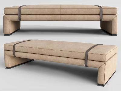 Beige Leather Sofa Bench With Black Straps And Square Legs Modern Design 3d model
