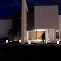 Modern Detached Villa With White Exterior Brown Wooden Accents Palm Trees And Front Lawn