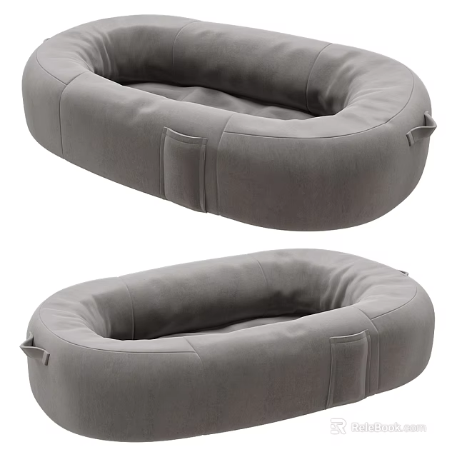 Grey Pet Bed With Soft Padding And Functional Pockets 3d model 