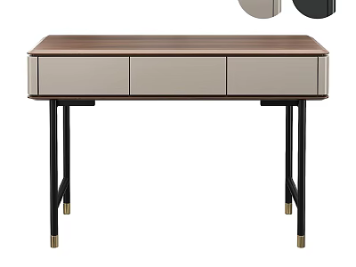 Modern Home Office Desk With Light Wood Top Gray Drawers And Black Metal Legs 3d model