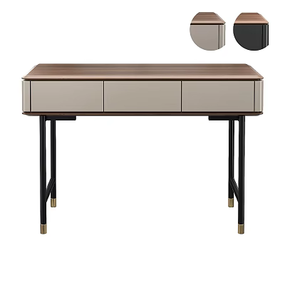 Modern Home Office Desk With Light Wood Top Gray Drawers And Black Metal Legs 3d model