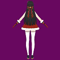 Anime Woman With Long Hair Red White Corset Outfit Thigh High Socks And Gloves