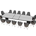 Modern White Conference Table With Gray Beige Rolling Chairs In Office Setup 3d model