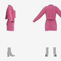 Pink Jacket And Skirt Outfit With White Top And Gray Knee High Boots