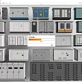 Diverse Commercial Electrical Control Cabinets With Warning Signs And Various Designs 3d model