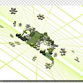 Abstract Stage Design with Green Line Grid White Small Flowers on Black Background