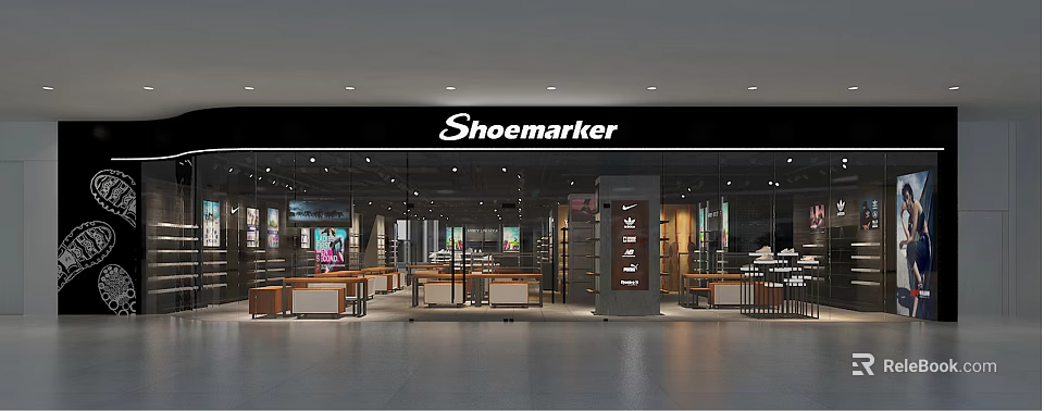Shoemaker Mall Shoe Store With Glass Front And Interior Display Shelves 3d model 