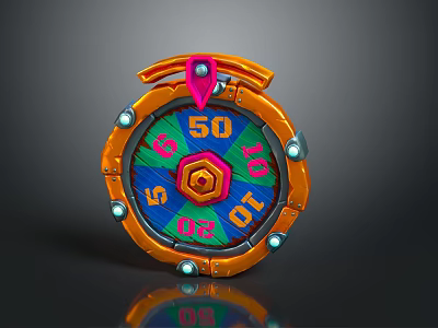 Colorful Game Wheel With Orange Frame Hexagon Center And Numbers 50 10 05 08 01 3d model