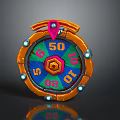 Colorful Game Wheel With Orange Frame Hexagon Center And Numbers 50 10 05 08 01