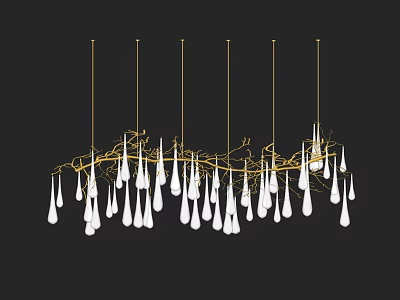 Stylish Modern Chandelier With Golden Frame And Multiple White Teardrop Pendants 3d model