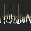 Stylish Modern Chandelier With Golden Frame And Multiple White Teardrop Pendants