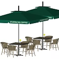 Outdoor Starbucks Coffee Table And Chair Set With Green Shade Umbrellas