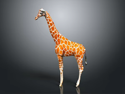 Realistic Giraffe Model With Orange And White Spots Standing On Gray Background 3d model