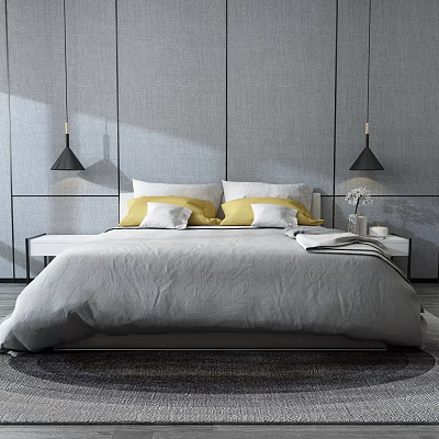 Modern background double bed bedside background soft accessories 3d model