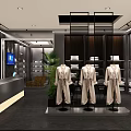 Stylish Modern Boutique Interior With Three Robed Mannequins Shelves Green Plants And Reception Counter