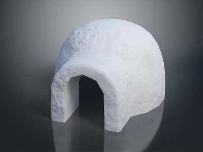 White Dome Shaped Structure With Arched Entrance And Brick Like Texture On Smooth Reflective Surface 3d model