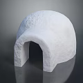 White Dome Shaped Structure With Arched Entrance And Brick Like Texture On Smooth Reflective Surface 3d model