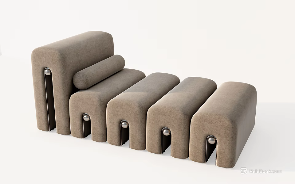 Gray Sectional Sofa With Modular Design And Metal Connectors For Living Room 3d model 