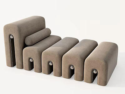 Gray Sectional Sofa With Modular Design And Metal Connectors For Living Room 3d model
