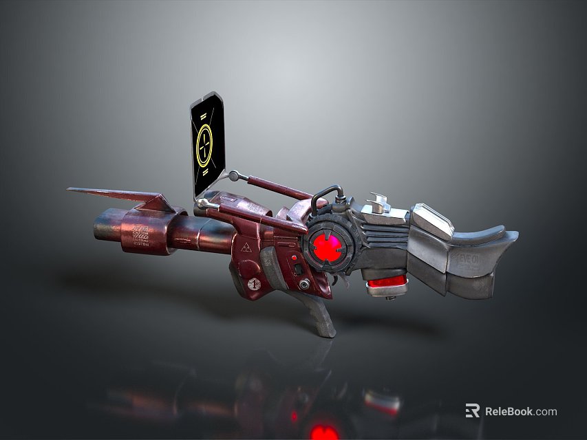 Futuristic Weapon Design With Red Glowing Elements Metallic Parts And Mechanical Structure 3d model 