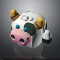 Cartoon Cow Head Model With White Green Pattern Yellow Horns Blue Eyes Pink Nose